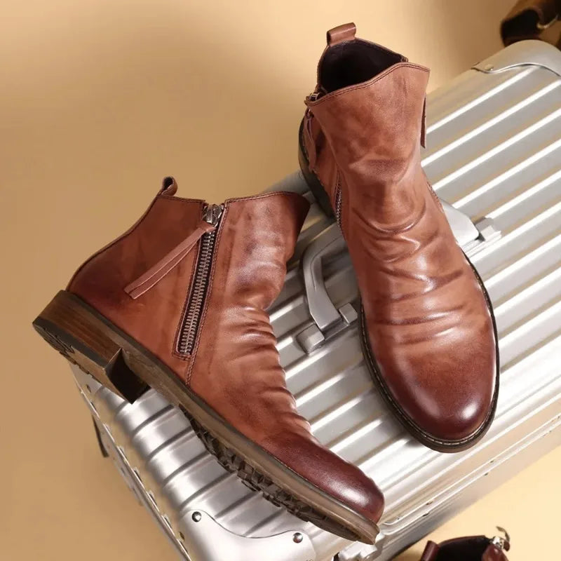 Garnette Leather Chelsea Boots – Classic Side Zip Dress Boots