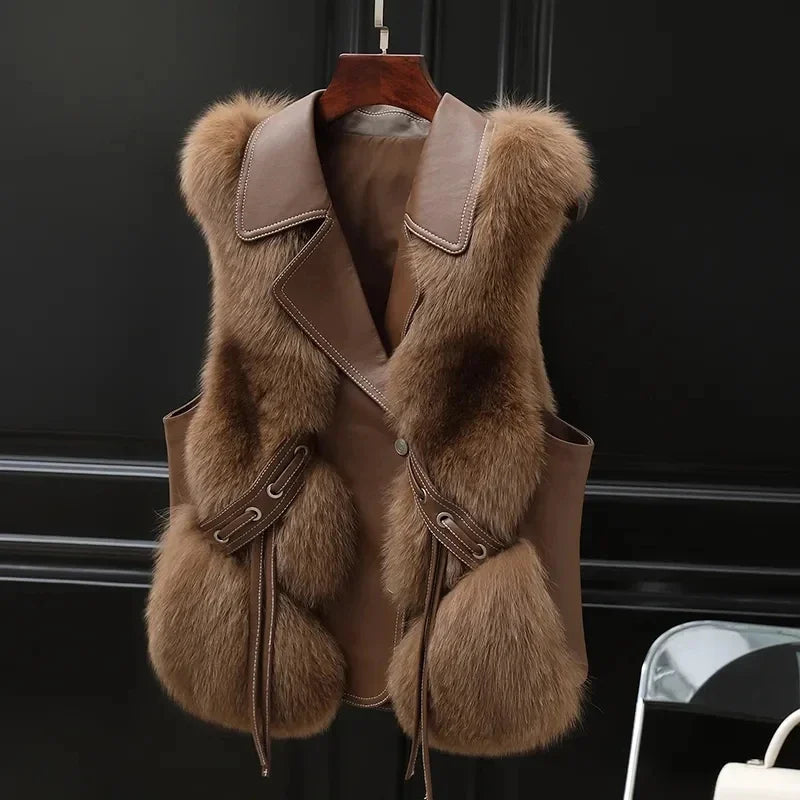 Amelia Women's Plush Faux Fur Vest – Cozy Waist-Length Layering Essential
