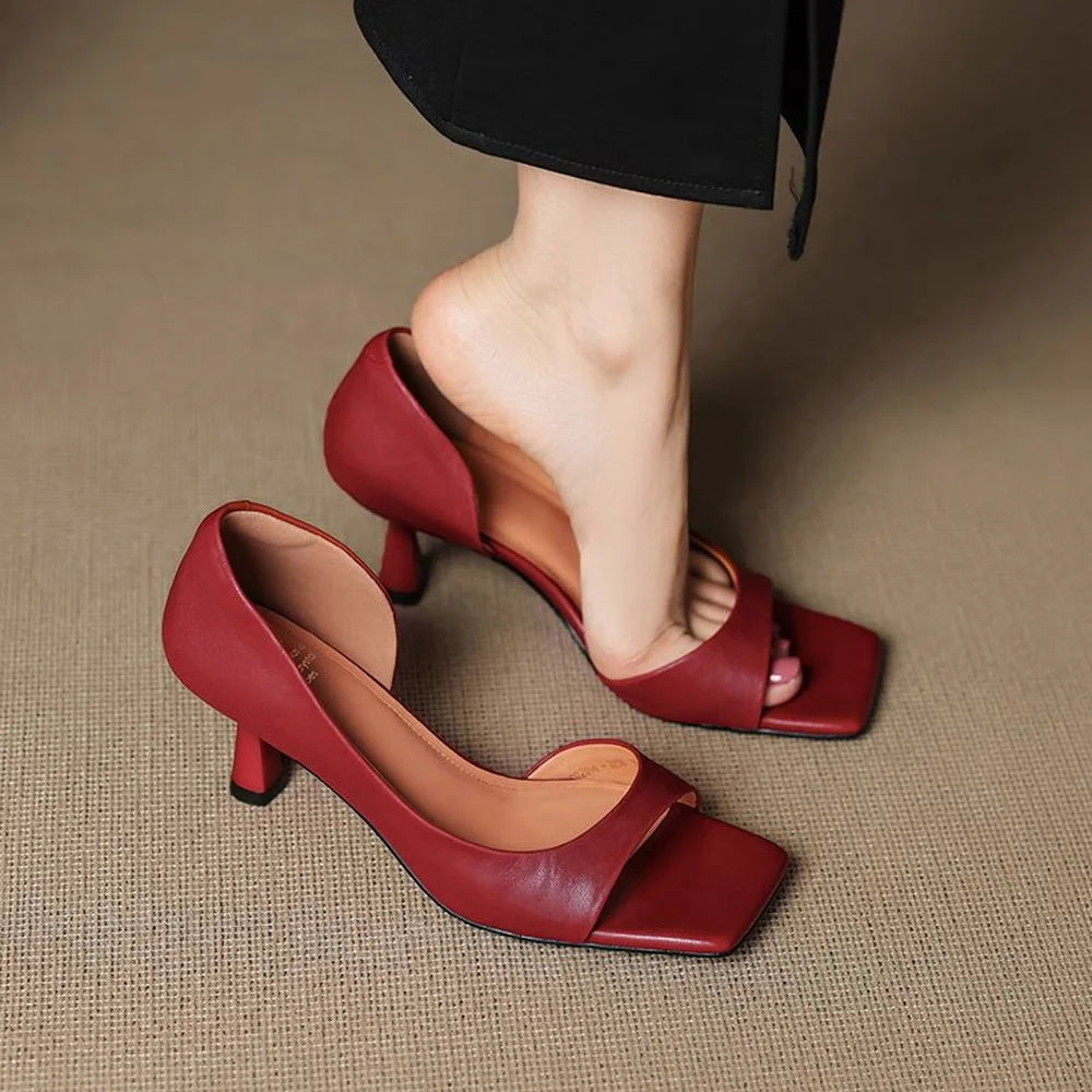 Claudia Women's Square Toe Mid-Heel Leather Sandals