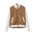 Anne Women's Quilted Jacket – Textured Knit Sleeves with Zip-Up Closure