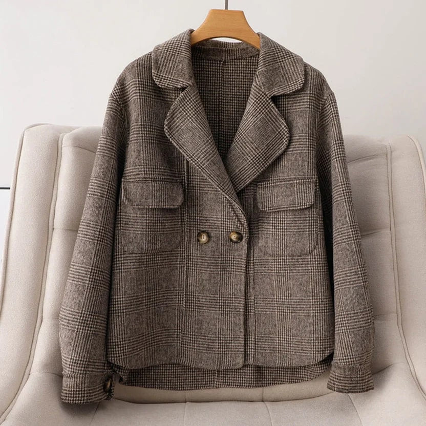 Heaven Women's Cropped Plaid Wool Jacket – Double-Sided Design