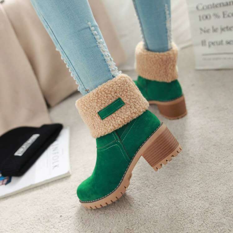 Avery Women's Suede Ankle Boots – Cozy Fur-Lined Block Heel