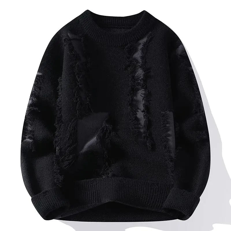 Aiden Men's Distressed Sweater – Textured Knit Pullover with Bold Frayed Accents