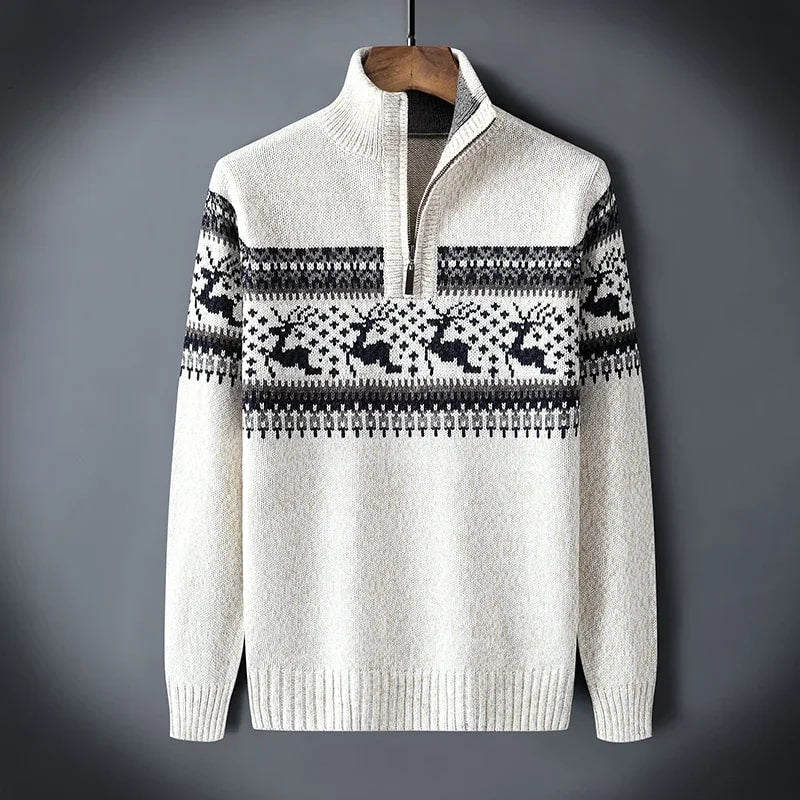 Aldrey Men's Wool Knit Quarter-Zip Christmas Sweater Pullover