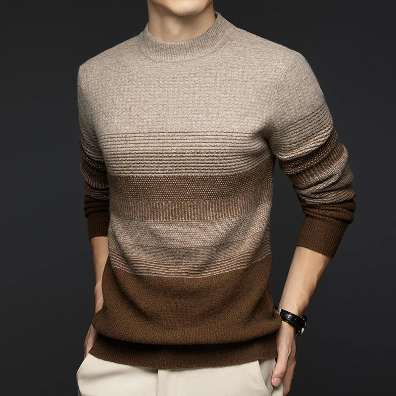 Aspen Men's Pure Wool Sweater – Gradient Stripe Pattern