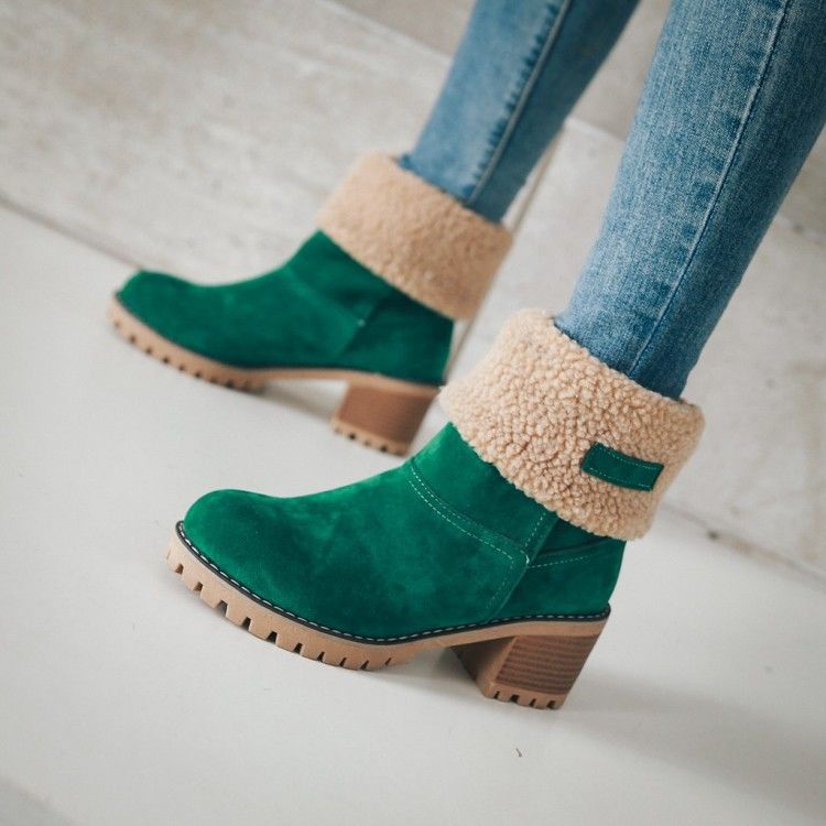 Avery Women's Suede Ankle Boots – Cozy Fur-Lined Block Heel
