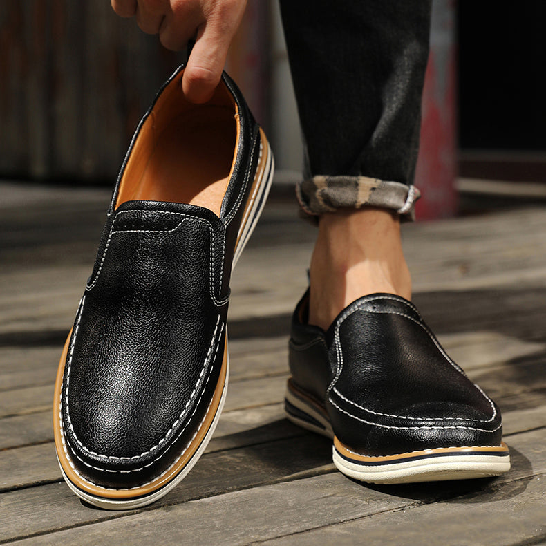Elias Men's Genuine Leather Slip-On Loafers with Cushioned Comfort