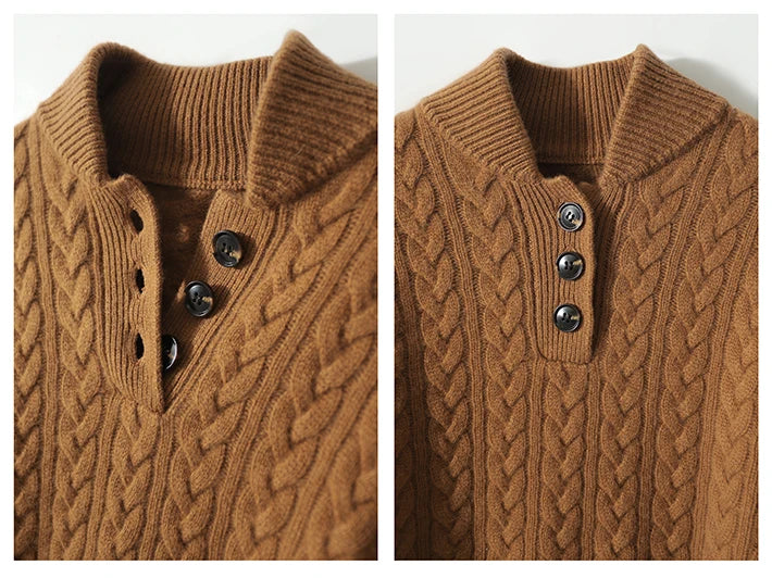Valeria Wool Blend Henley Sweater – Mock Neck Soft Relaxed Everyday Knitwear