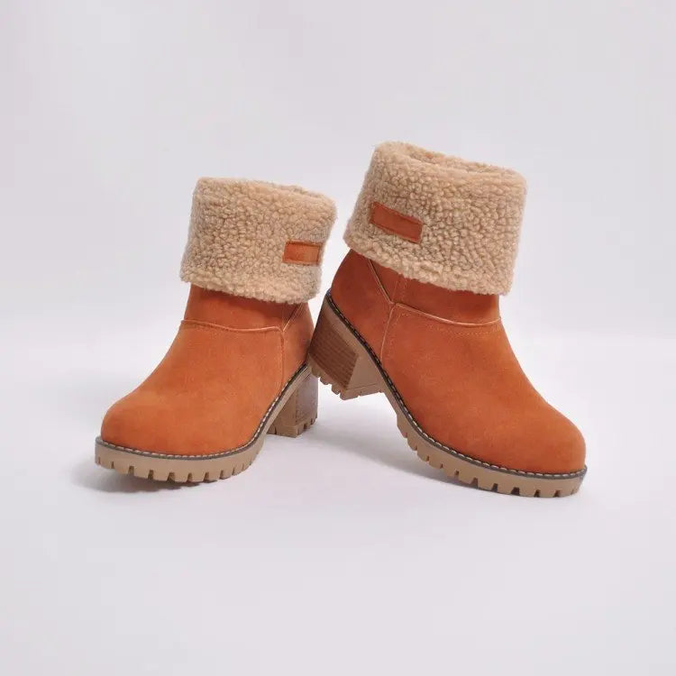 Avery Women's Suede Ankle Boots – Cozy Fur-Lined Block Heel