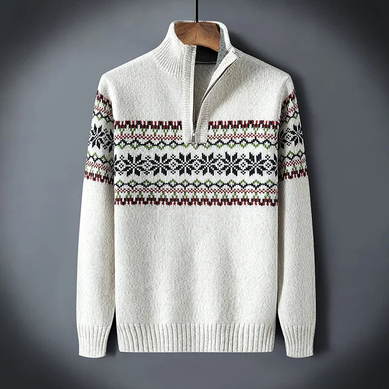Cris Men's Wool-Blend Quarter-Zip Christmas Sweater with Festive Pattern