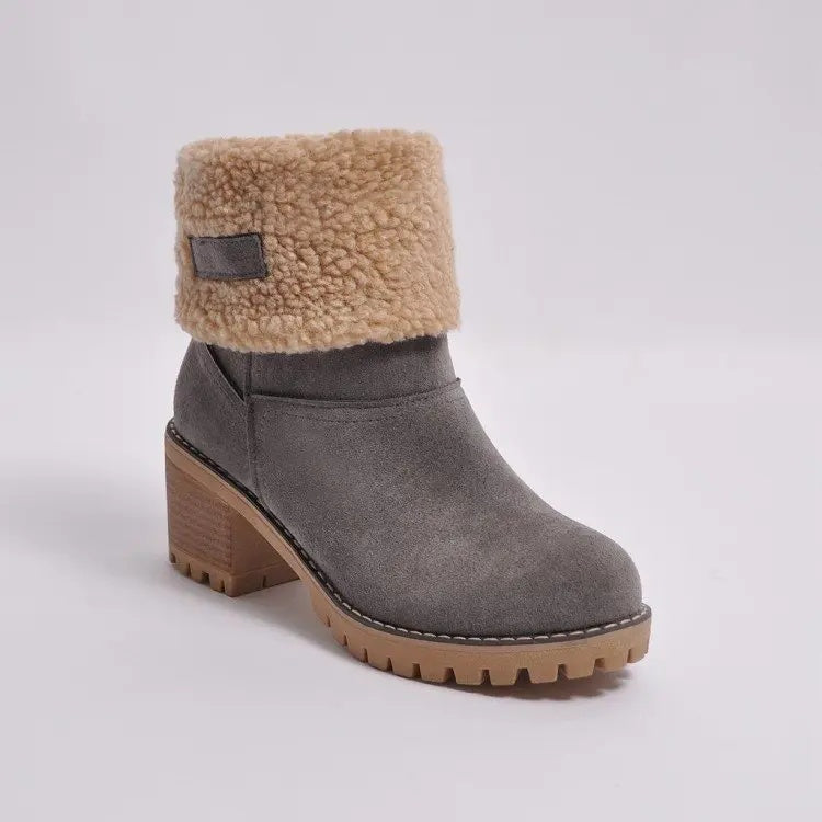 Avery Women's Suede Ankle Boots – Cozy Fur-Lined Block Heel