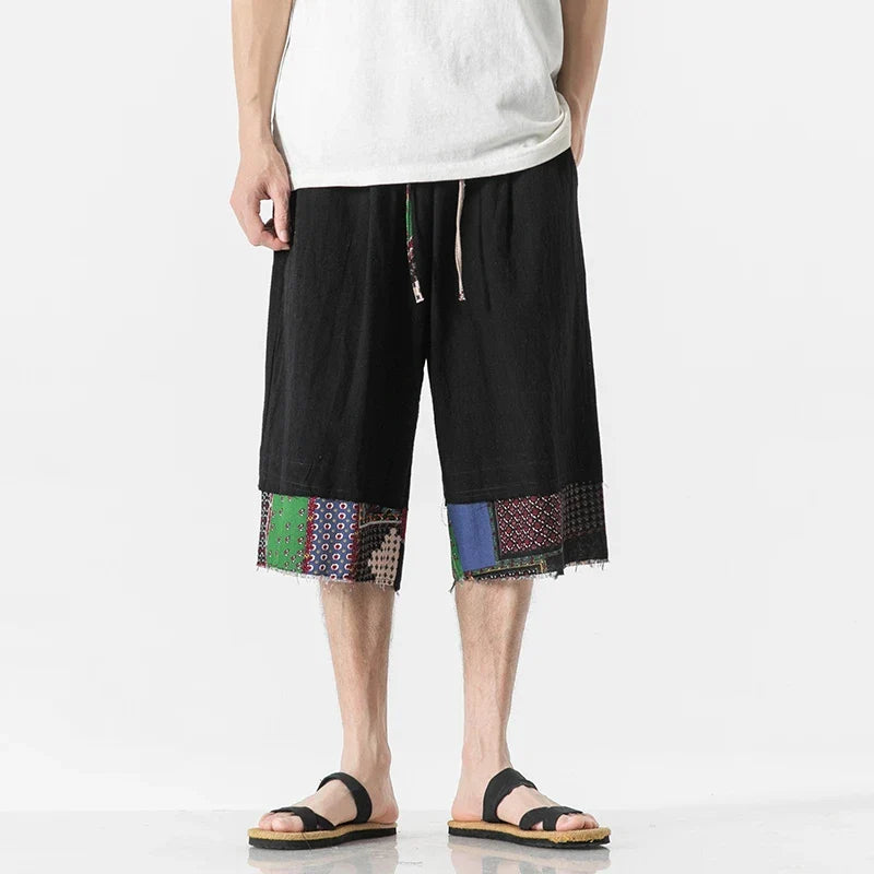 Jacques Cotton Linen Patchwork Drawstring Shorts – Lightweight Relaxed Summer Fit