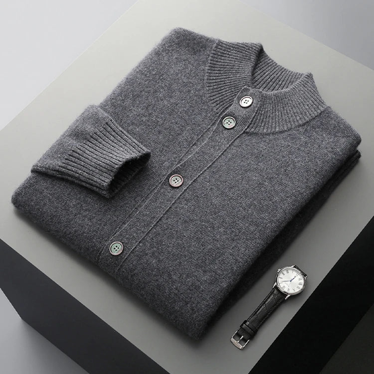 Daris Men's Tailored Cashmere Cardigan with Structured Collar and Button-Up Design