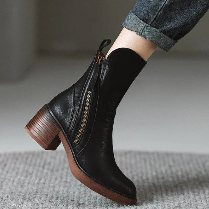 Selene Genuine Leather Ankle Boots – Low Heel Stability Cushioned Comfort