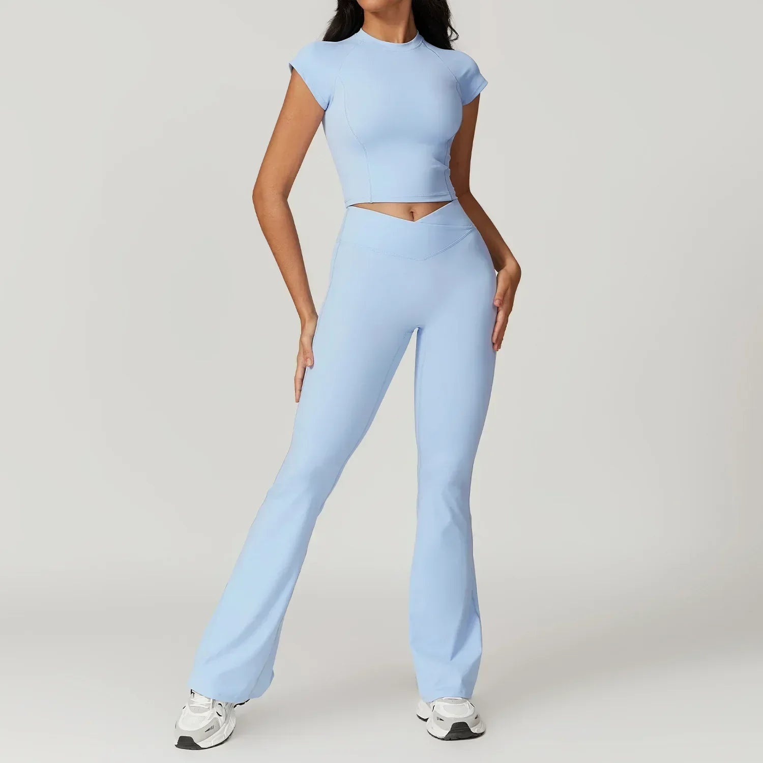 Elara Flared Yoga Pants – Retro Silhouette Stretch-Ribbed Loungewear