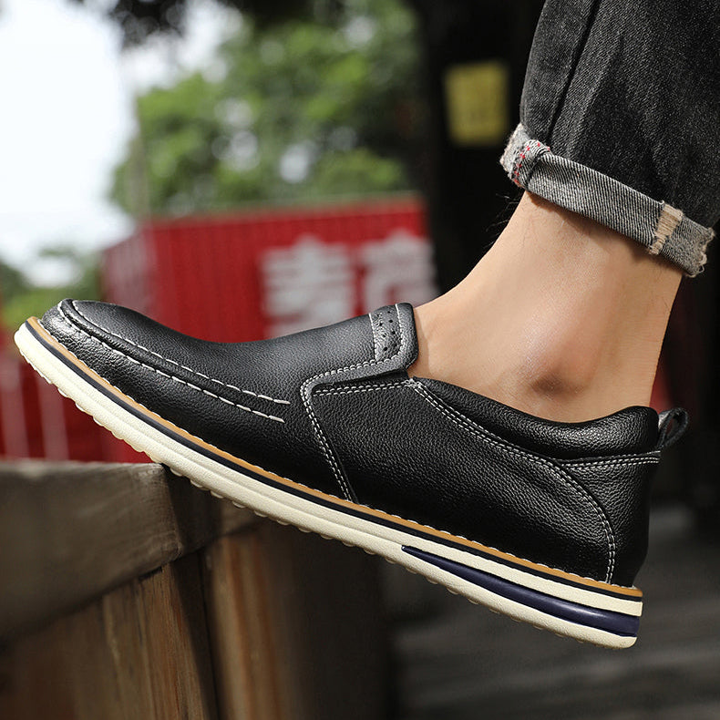 Elias Men's Genuine Leather Slip-On Loafers with Cushioned Comfort