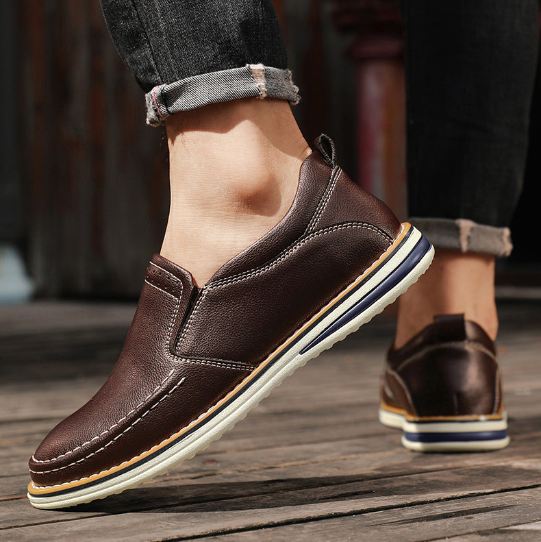 Elias Men's Genuine Leather Slip-On Loafers with Cushioned Comfort
