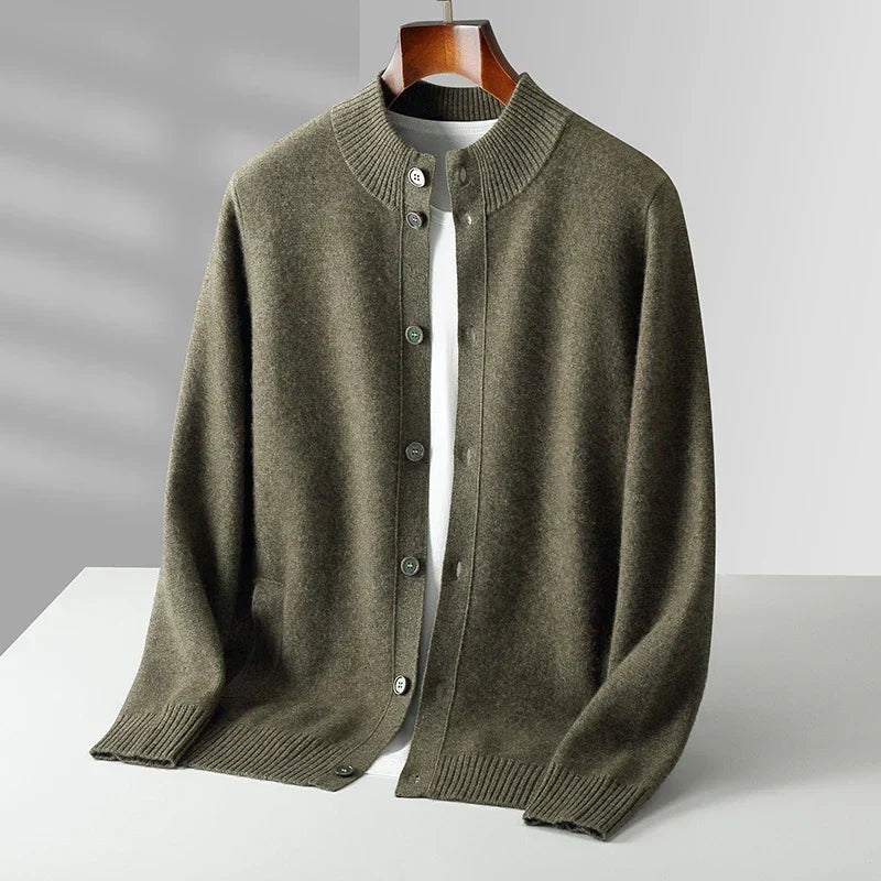 Daris Men's Tailored Cashmere Cardigan with Structured Collar and Button-Up Design