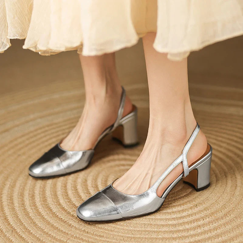 Juliana Genuine Leather Slingback Block Heel – Cushioned Comfort Dress Shoes