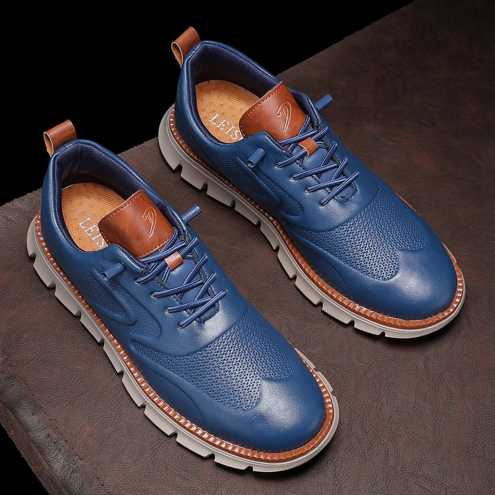 Carter Men's Leather Sneakers – No-Tie Cushioned Everyday Comfort Shoes