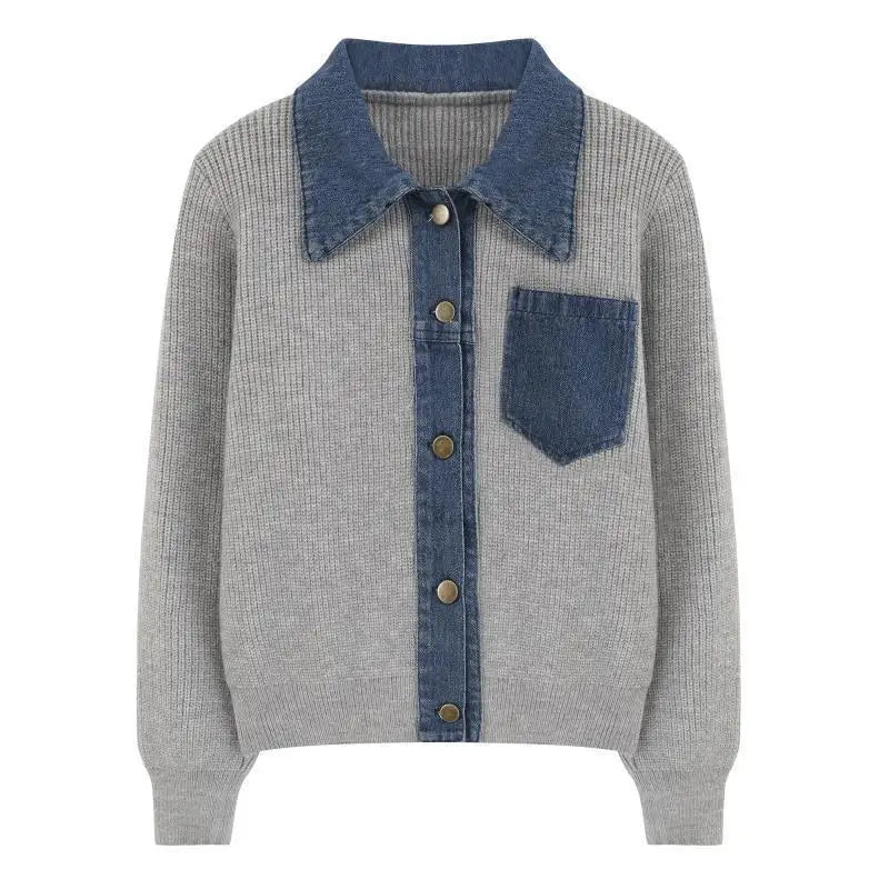 Erin Women's Knit Pullover Sweater with Denim Trim