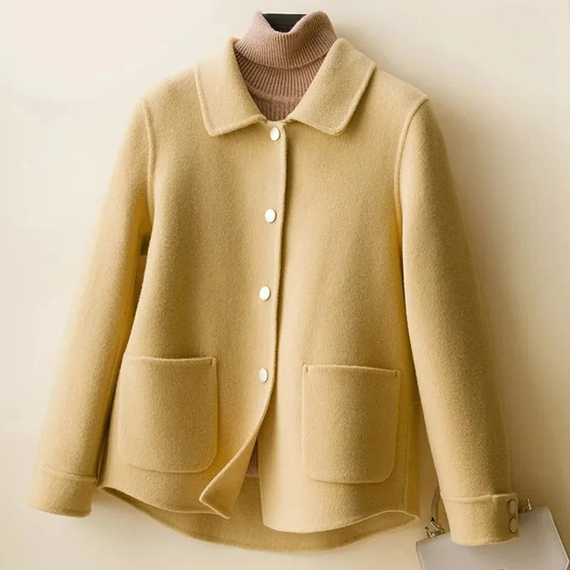 Liora Soft Wool Short Coat – Doll-Collar Snap-Button Patch-Pocket Outerwear
