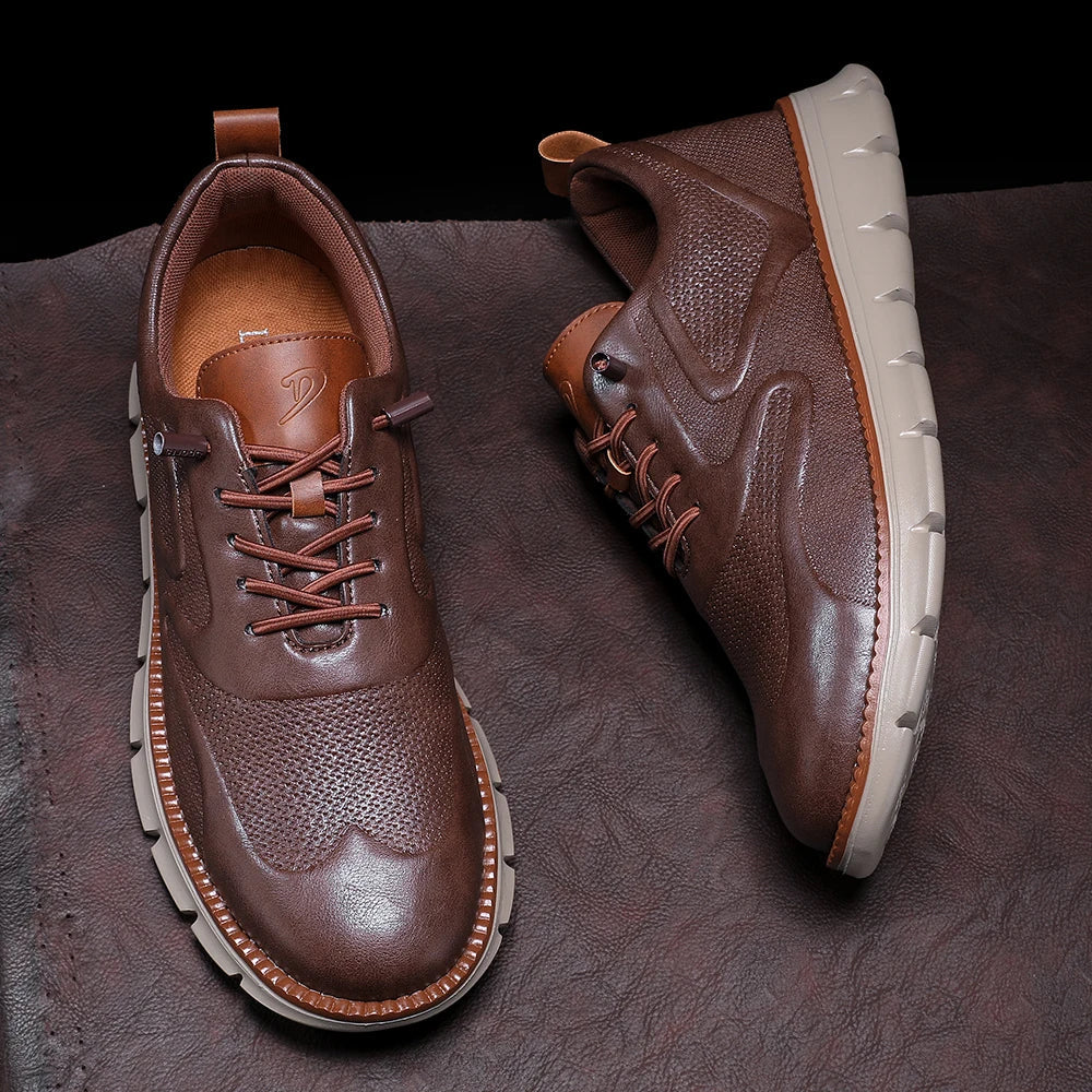 Carter Men's Leather Sneakers – No-Tie Cushioned Everyday Comfort Shoes
