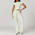Elara Flared Yoga Pants – Retro Silhouette Stretch-Ribbed Loungewear