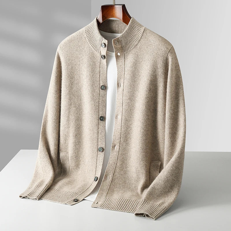 Daris Men's Tailored Cashmere Cardigan with Structured Collar and Button-Up Design