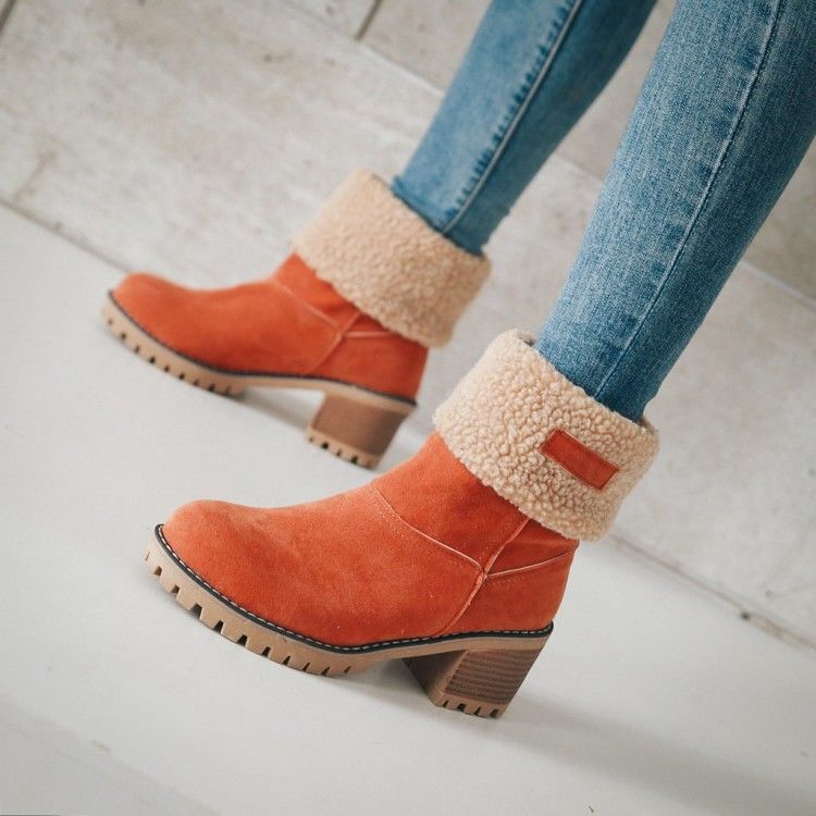 Avery Women's Suede Ankle Boots – Cozy Fur-Lined Block Heel