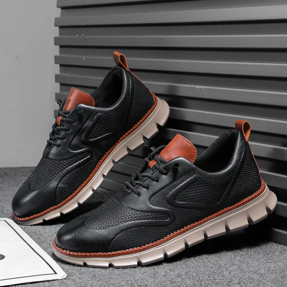 Carter Men's Leather Sneakers – No-Tie Cushioned Everyday Comfort Shoes