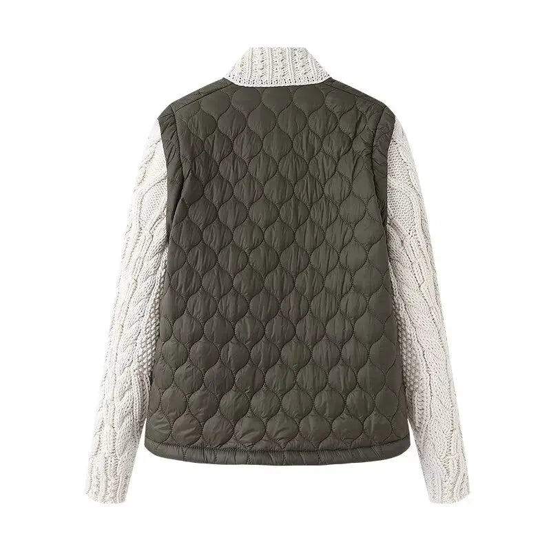 Anne Women's Quilted Jacket – Textured Knit Sleeves with Zip-Up Closure