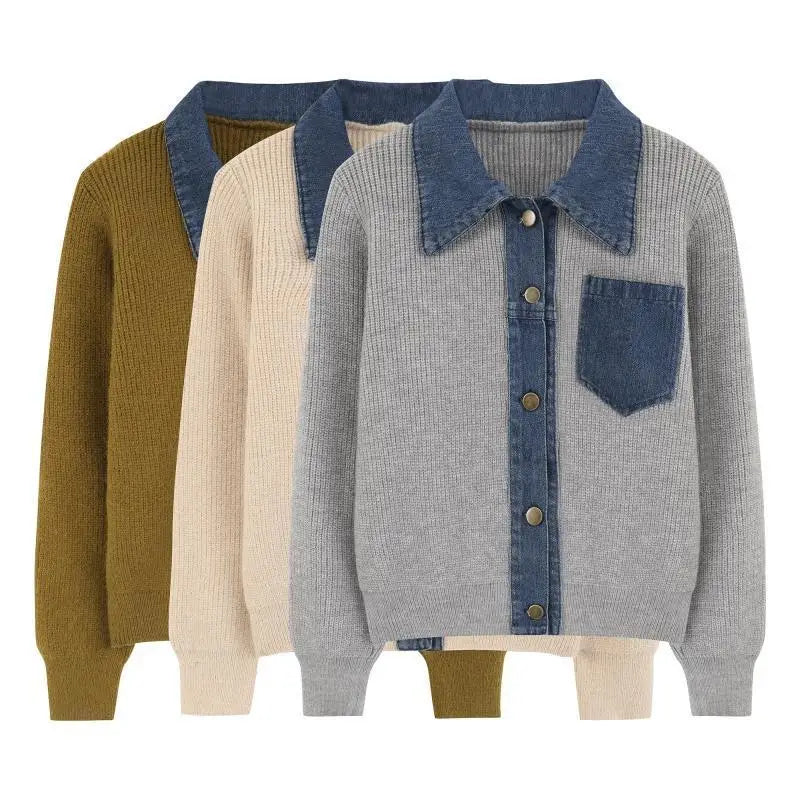 Erin Women's Knit Pullover Sweater with Denim Trim