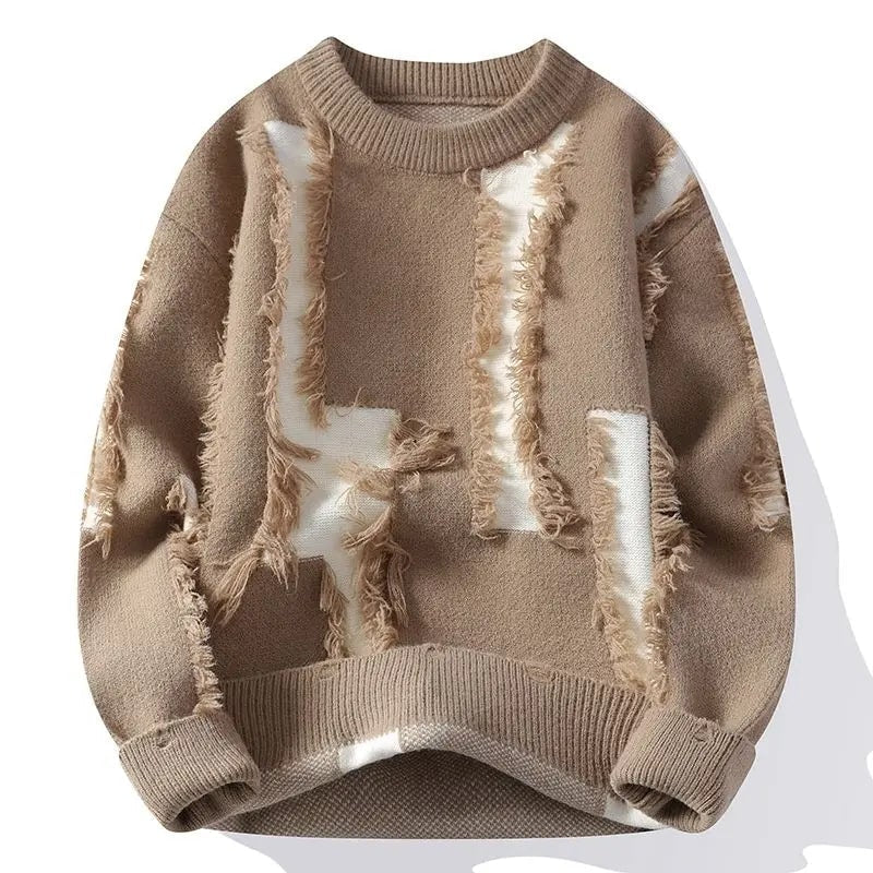 Aiden Men's Distressed Sweater – Textured Knit Pullover with Bold Frayed Accents
