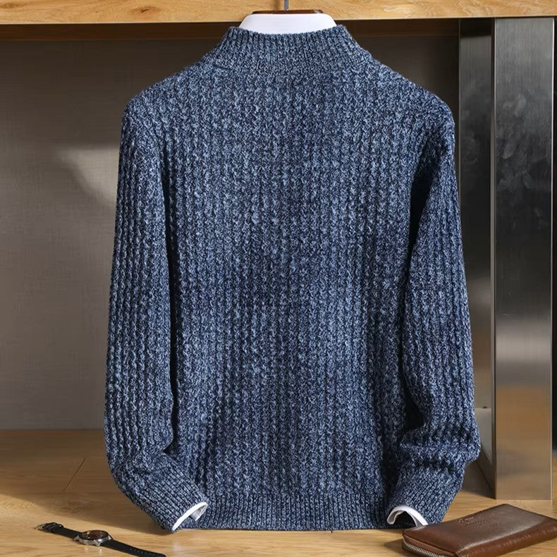 Esteban Men's Lightweight Merino Wool Zip Sweater with Waffle-Knit Texture
