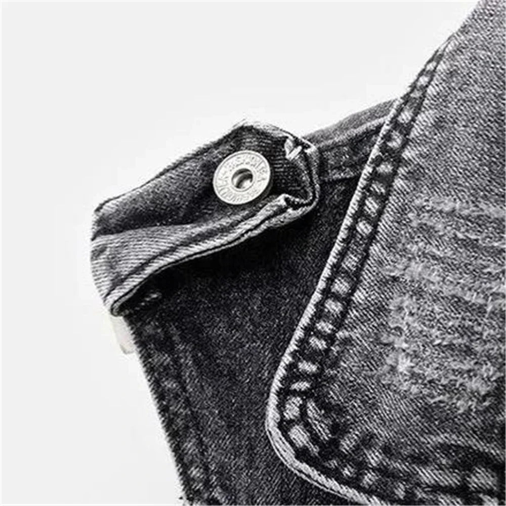 Elara Women's Washed Gray Moto-Style Denim Vest with Zipper Accents