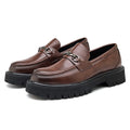 Valentino Leather Thick Sole Slip-On Loafers – Metal Detail Smart Dress Shoes