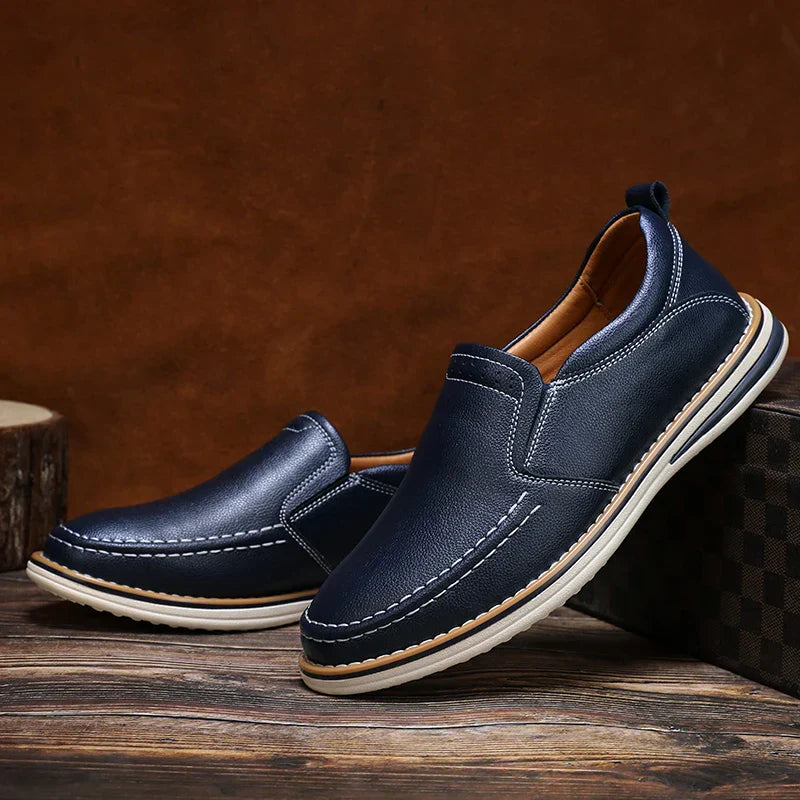 Elias Men's Genuine Leather Slip-On Loafers with Cushioned Comfort
