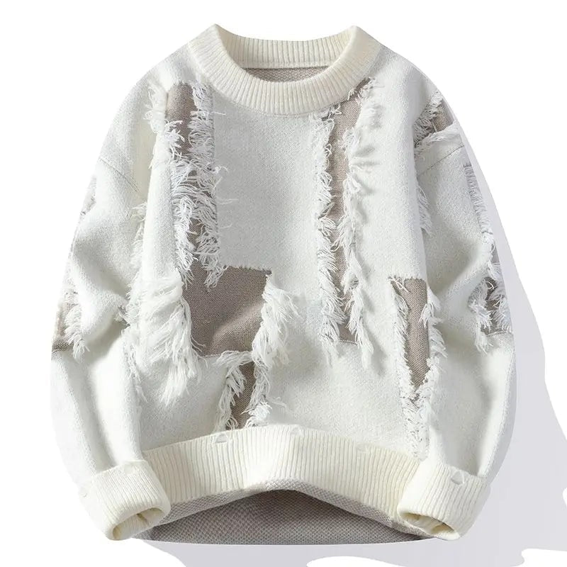 Aiden Men's Distressed Sweater – Textured Knit Pullover with Bold Frayed Accents