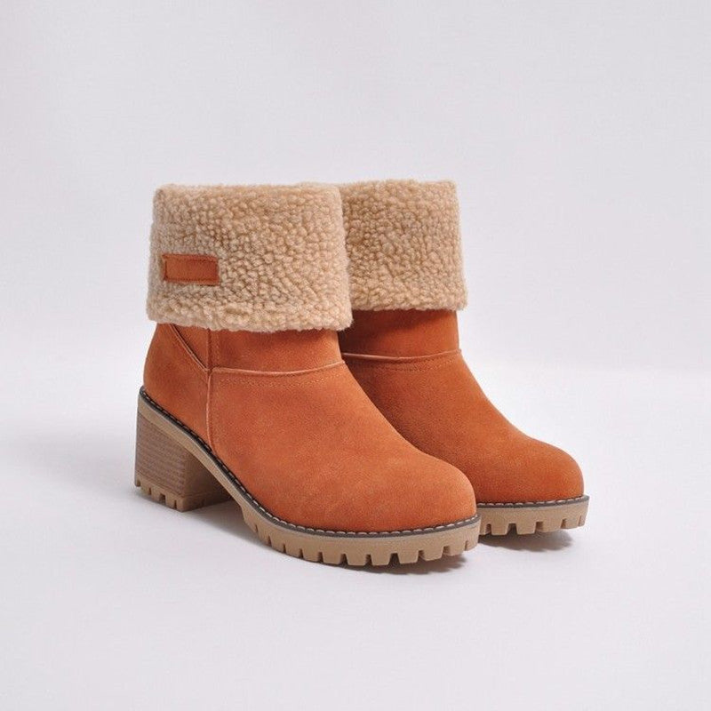 Avery Women's Suede Ankle Boots – Cozy Fur-Lined Block Heel