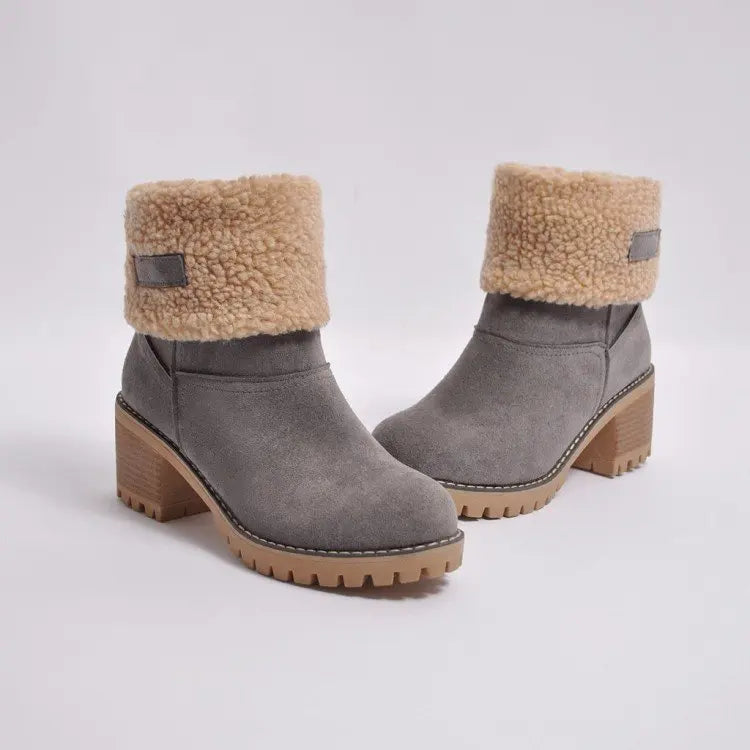Avery Women's Suede Ankle Boots – Cozy Fur-Lined Block Heel