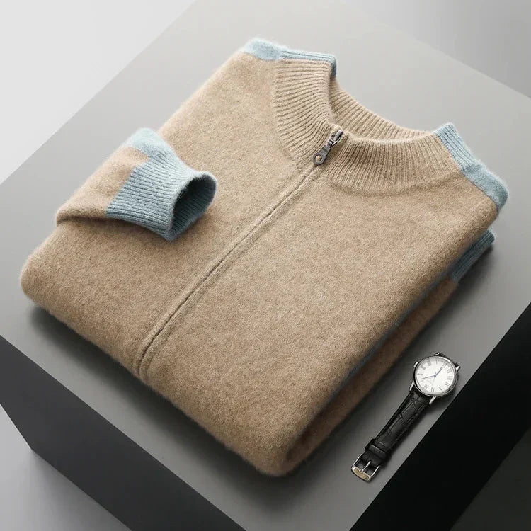 Elly Men's Lightweight Cashmere Jacket – Zip-Up with Contrasting Sleeve Design