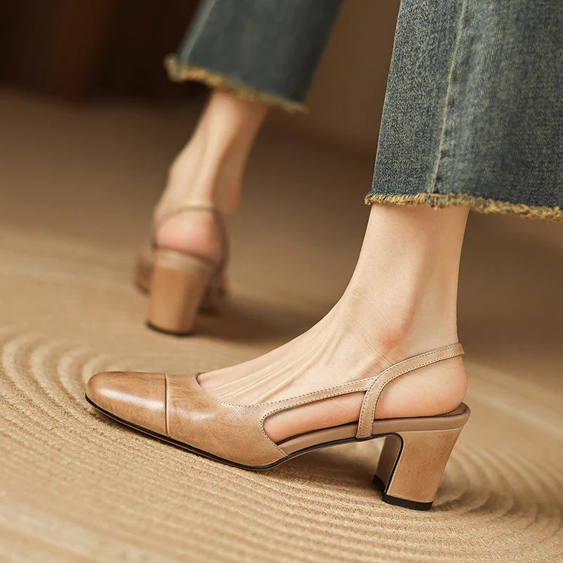 Juliana Genuine Leather Slingback Block Heel – Cushioned Comfort Dress Shoes