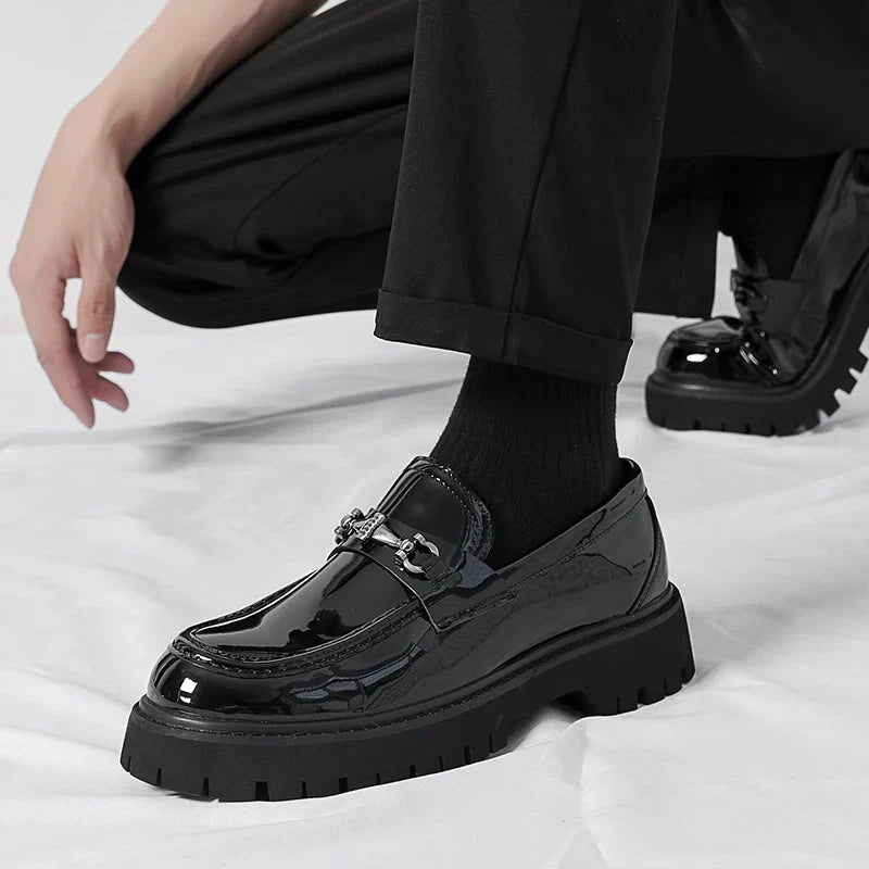 Valentino Leather Thick Sole Slip-On Loafers – Metal Detail Smart Dress Shoes