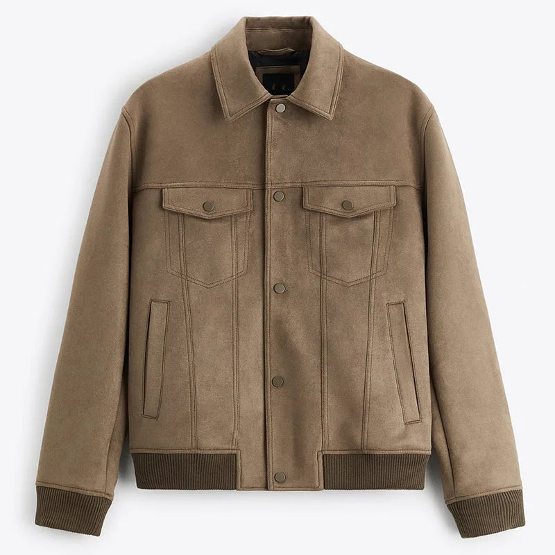 Sandro Suede Trucker Jacket – Snap-Button Ribbed Structured Outerwear