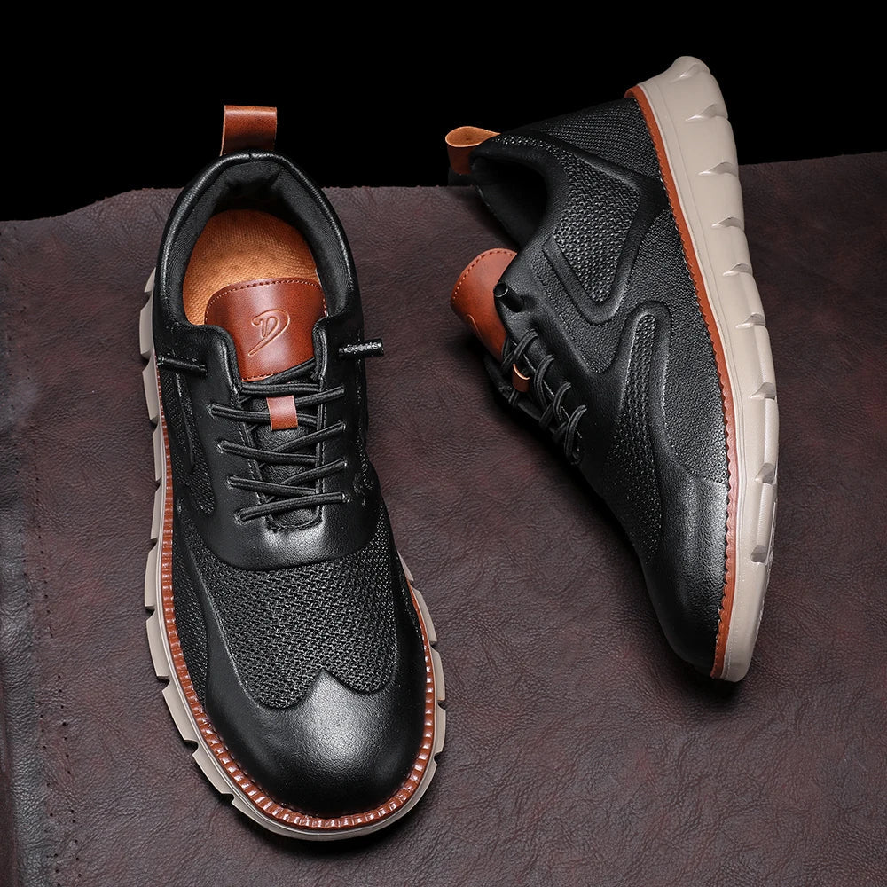 Carter Men's Leather Sneakers – No-Tie Cushioned Everyday Comfort Shoes