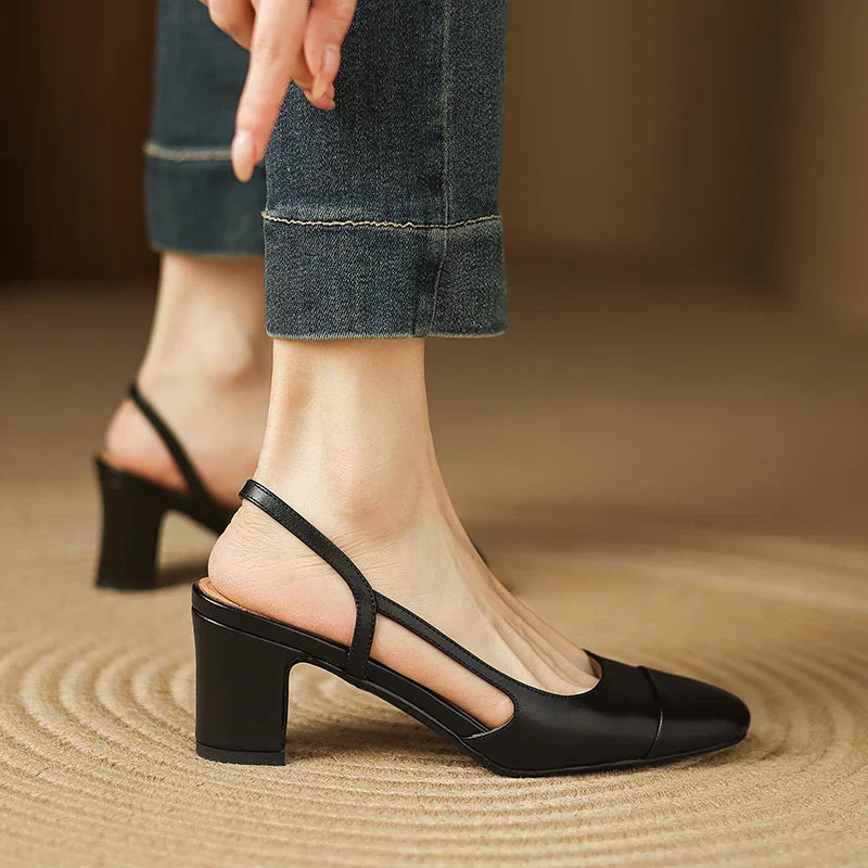 Juliana Genuine Leather Slingback Block Heel – Cushioned Comfort Dress Shoes