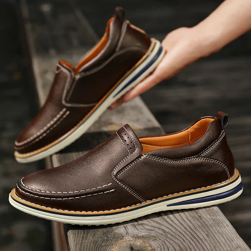 Elias Men's Genuine Leather Slip-On Loafers with Cushioned Comfort