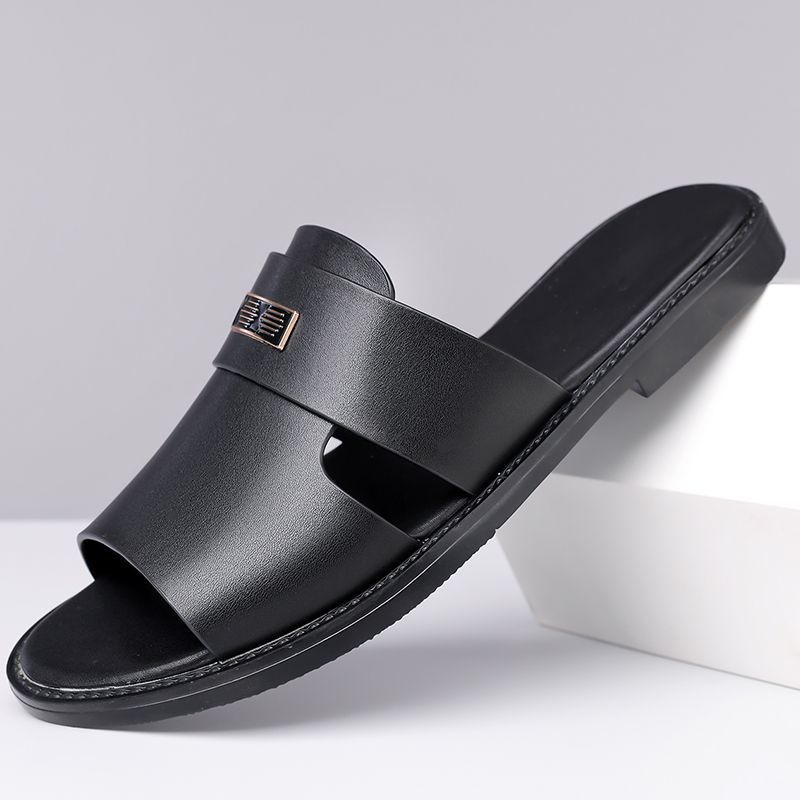 Ravello Genuine Leather Slide Sandals – Hand-Stitched Cushioned Summer Sandal