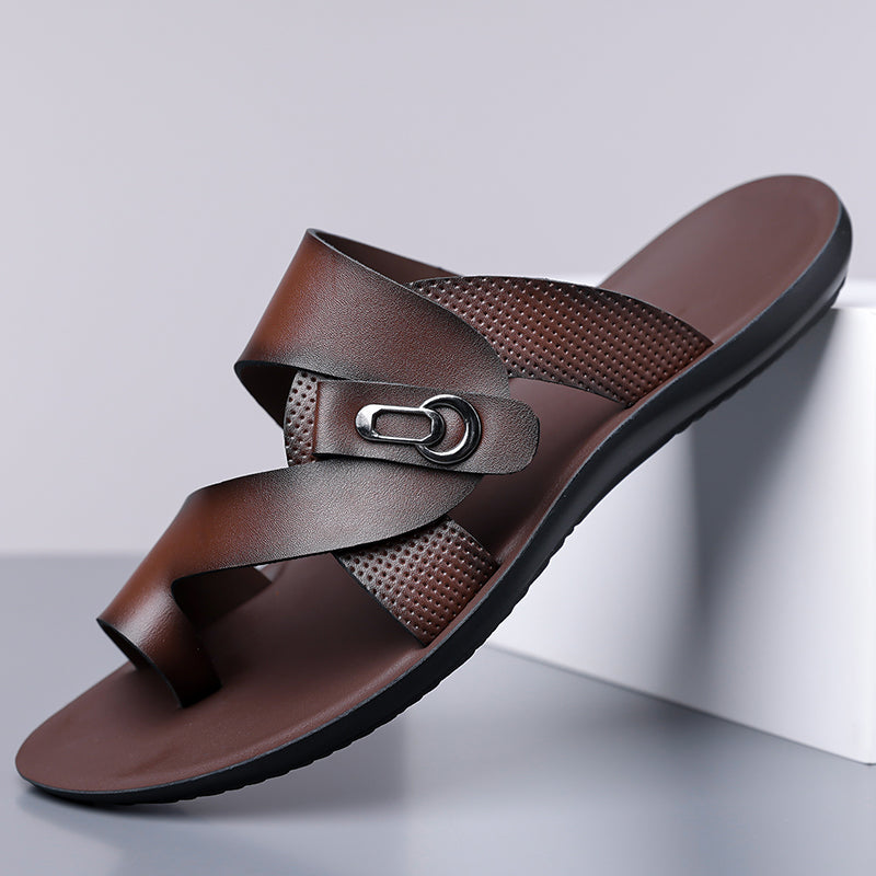 Arman Leather Slide Sandals Modern Toe Post Casual Footwear